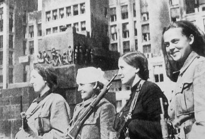 Four women partisans in liberated Minsk, 1944